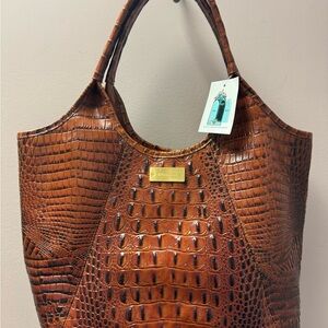 Brahmin Tan Crocodile Embossed Tote